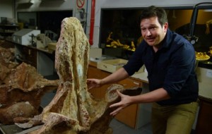 Ben Garrod with titanosaur spine