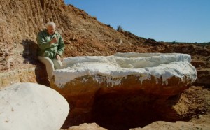 David Attenborough with rock sample