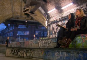 Skateboarding with an attractive audience